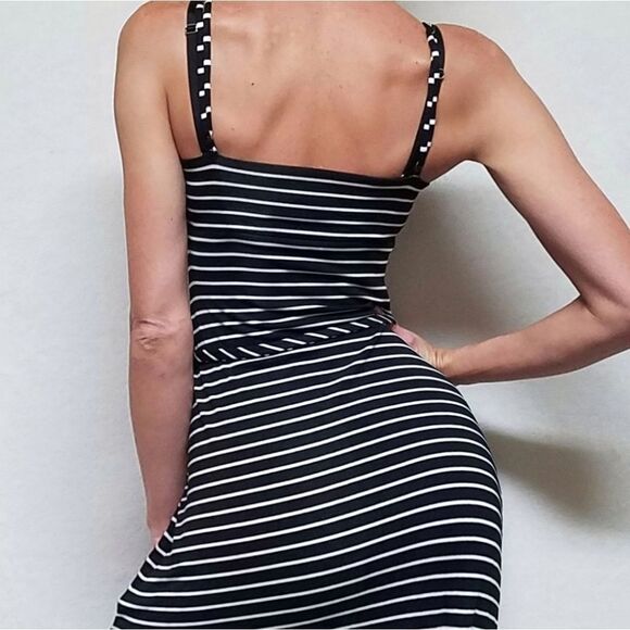 VINTAGE Cache Black Striped Hook Belted Dress - Picture 6 of 15